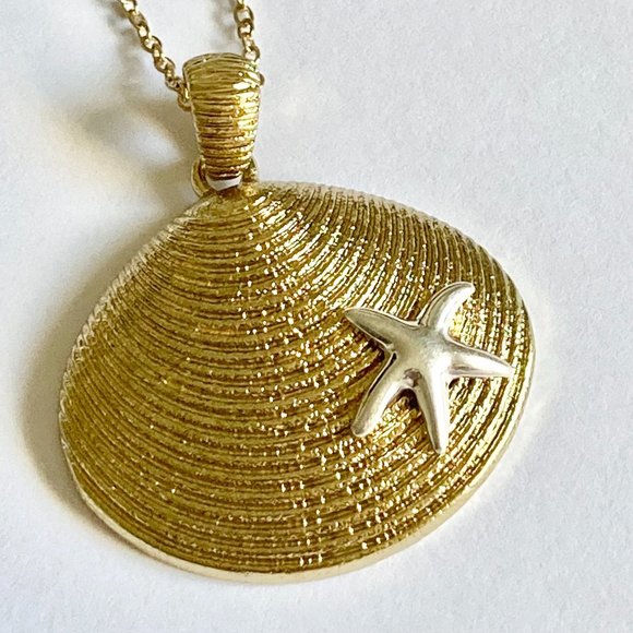 Starfish Shell Pendant Necklace Gold Silver Plated 19" Sea Life Nautical Island - Picture 5 of 12